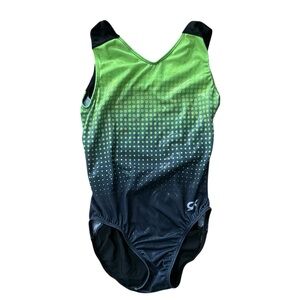 GK Elite Gymnastic Tank Leotard Adult Small Women’s Ombre Green Colourdot Print